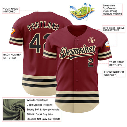 Custom Crimson Black-Cream Line Authentic Baseball Jersey - Sky-Custom