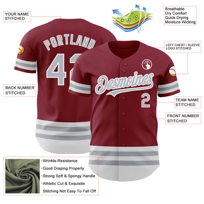 Custom Crimson Gray-White Line Authentic Baseball Jersey - Sky-Custom