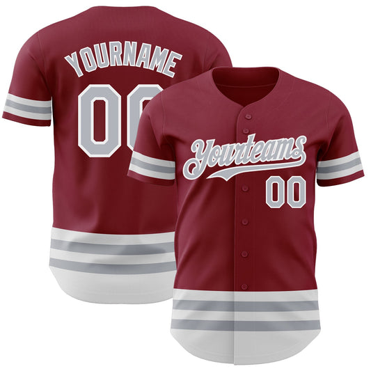 Custom Crimson Gray-White Line Authentic Baseball Jersey - Sky-Custom