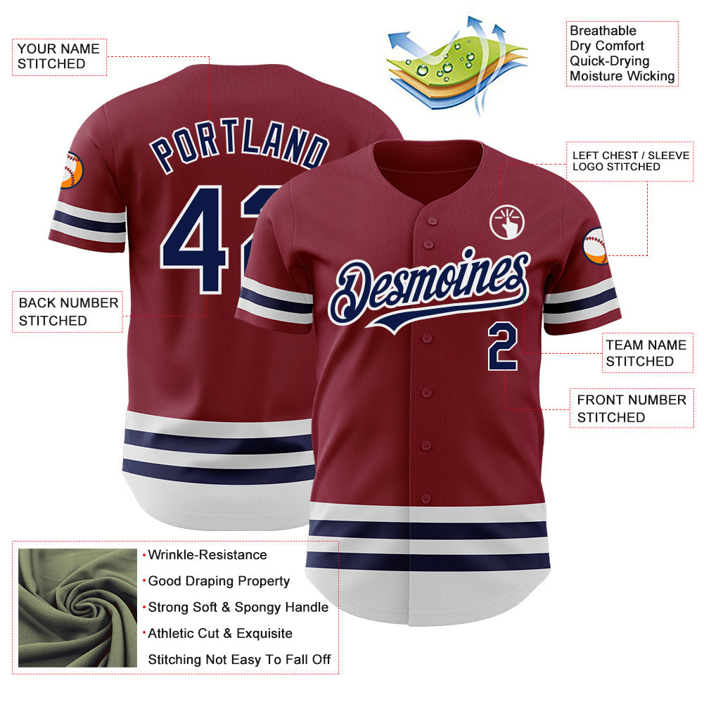 Custom Crimson Navy-White Line Authentic Baseball Jersey - Sky-Custom