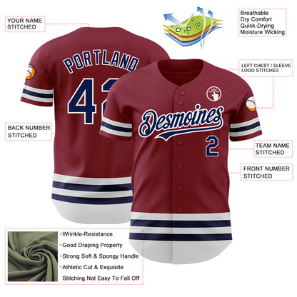 Custom Crimson Navy-White Line Authentic Baseball Jersey - Sky-Custom