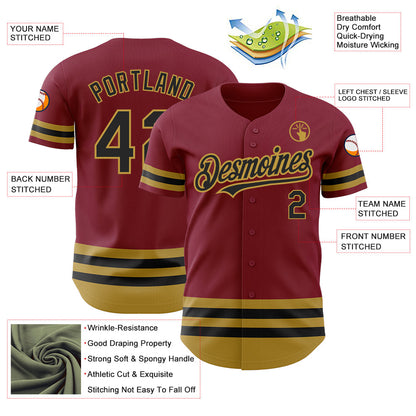 Custom Crimson Black-Old Gold Line Authentic Baseball Jersey - Sky-Custom