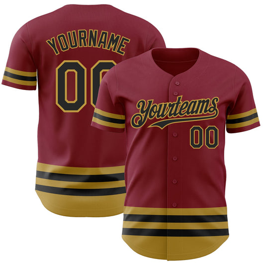 Custom Crimson Black-Old Gold Line Authentic Baseball Jersey - Sky-Custom