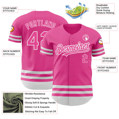 Custom Pink White Line Authentic Baseball Jersey - Sky-Custom