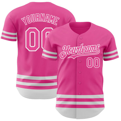 Custom Pink White Line Authentic Baseball Jersey - Sky-Custom