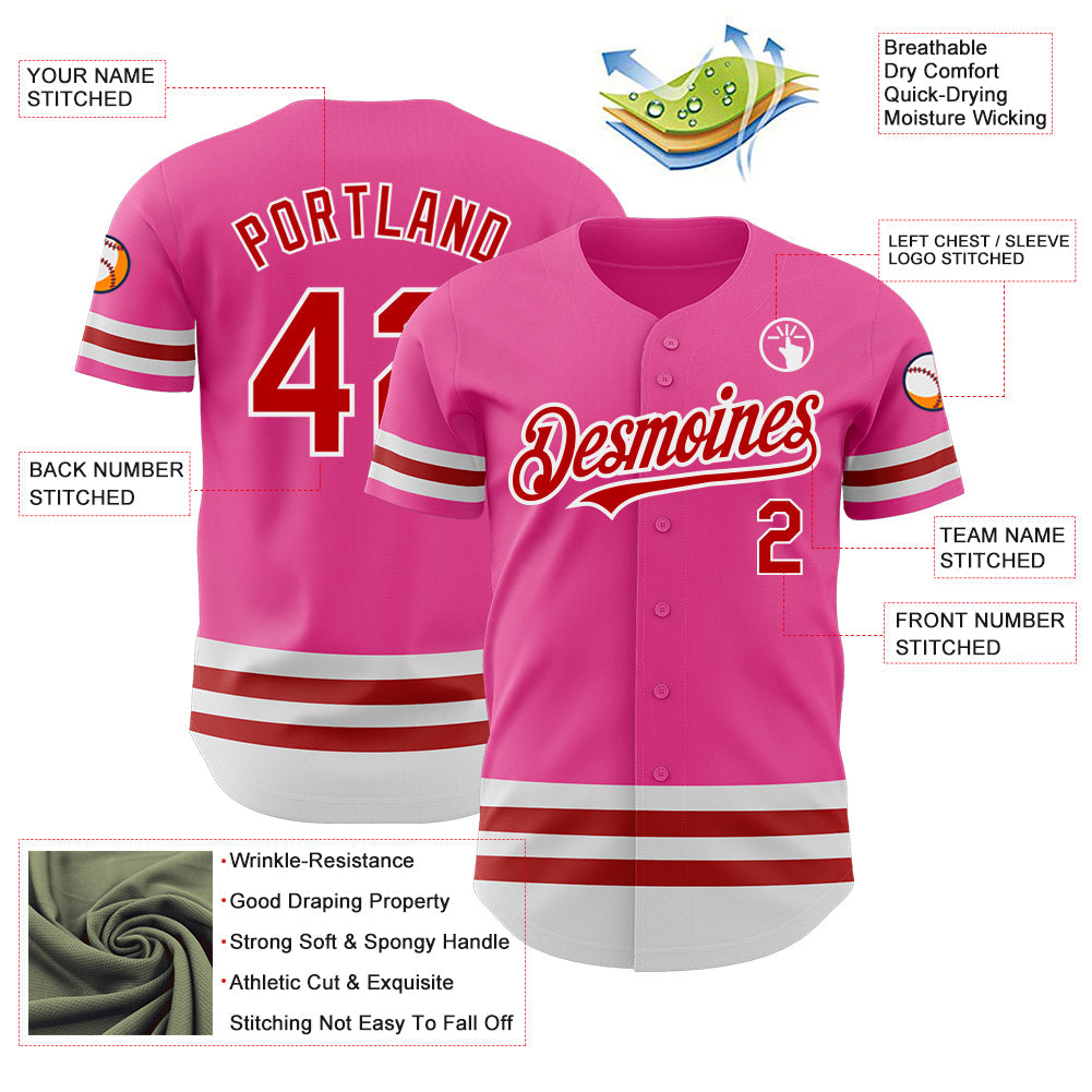 Custom Pink Red-White Line Authentic Baseball Jersey - Sky-Custom