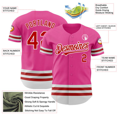 Custom Pink Red-White Line Authentic Baseball Jersey - Sky-Custom