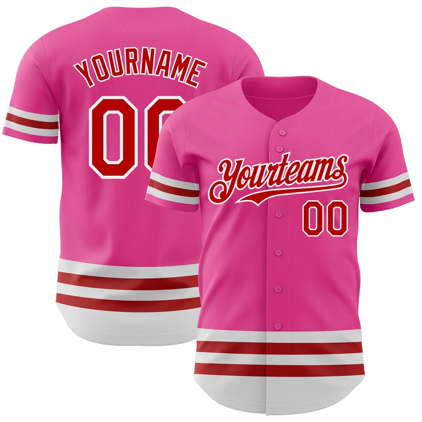 Custom Pink Red-White Line Authentic Baseball Jersey - Sky-Custom