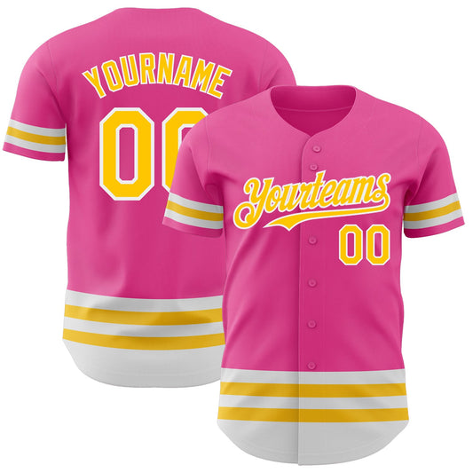 Custom Pink Yellow-White Line Authentic Baseball Jersey - Sky-Custom