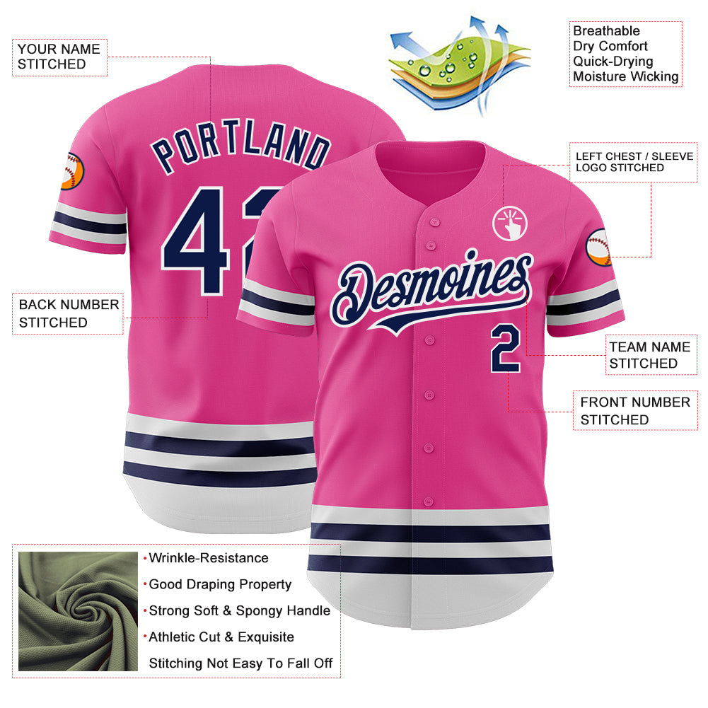 Custom Pink Navy-White Line Authentic Baseball Jersey - Sky-Custom