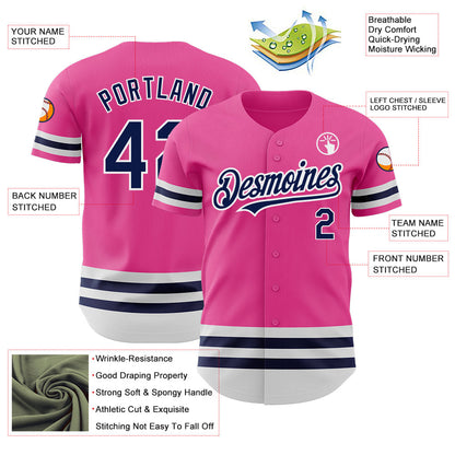 Custom Pink Navy-White Line Authentic Baseball Jersey - Sky-Custom