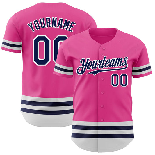 Custom Pink Navy-White Line Authentic Baseball Jersey - Sky-Custom