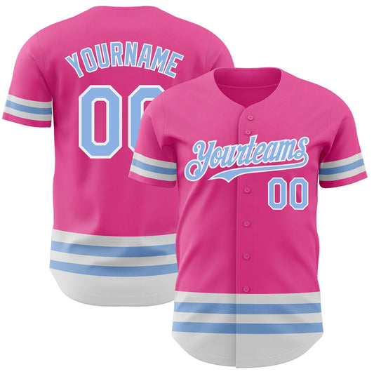 Custom Pink Light Blue-White Line Authentic Baseball Jersey - Sky-Custom