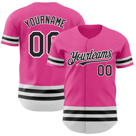 Custom Pink Black-White Line Authentic Baseball Jersey - Sky-Custom