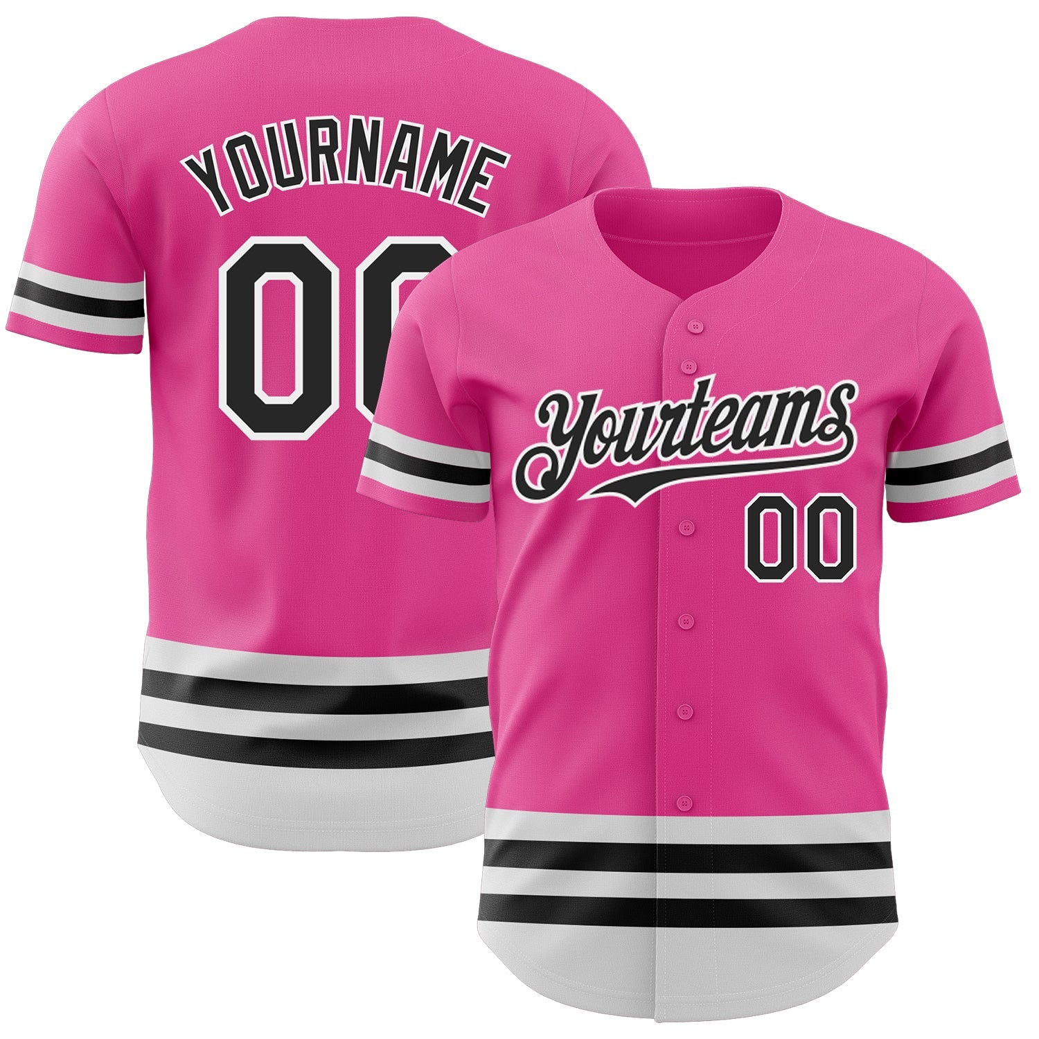 Custom Pink Black-White Line Authentic Baseball Jersey - Sky-Custom