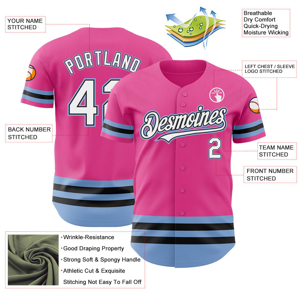 Custom Pink Black-Light Blue Line Authentic Baseball Jersey - Sky-Custom