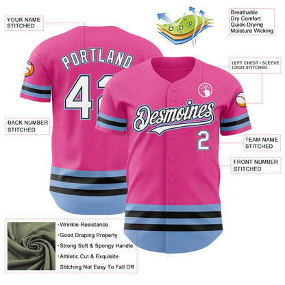 Custom Pink Black-Light Blue Line Authentic Baseball Jersey - Sky-Custom