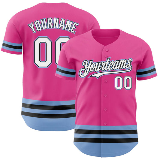 Custom Pink Black-Light Blue Line Authentic Baseball Jersey - Sky-Custom