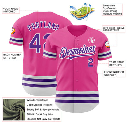 Custom Pink Purple-White Line Authentic Baseball Jersey - Sky-Custom