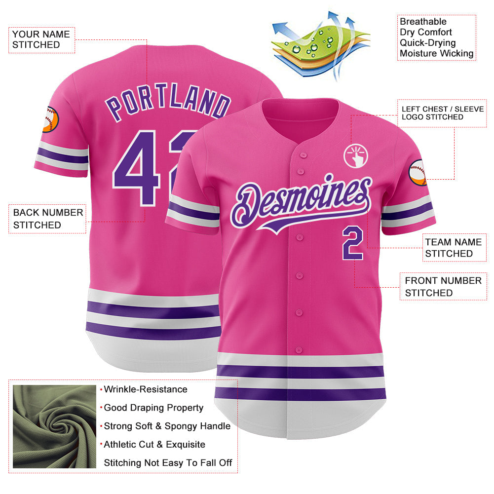 Custom Pink Purple-White Line Authentic Baseball Jersey - Sky-Custom