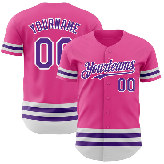 Custom Pink Purple-White Line Authentic Baseball Jersey - Sky-Custom