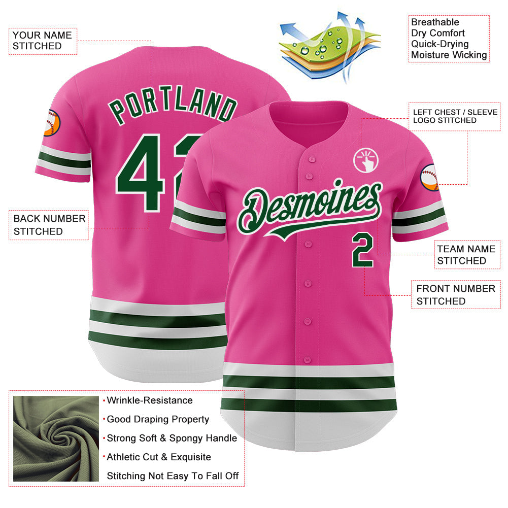 Custom Pink Green-White Line Authentic Baseball Jersey - Sky-Custom