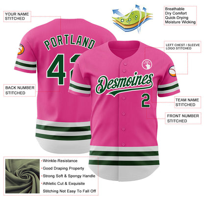 Custom Pink Green-White Line Authentic Baseball Jersey - Sky-Custom