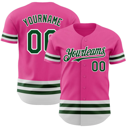 Custom Pink Green-White Line Authentic Baseball Jersey - Sky-Custom