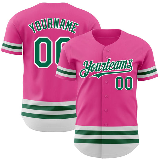 Custom Pink Kelly Green-White Line Authentic Baseball Jersey - Sky-Custom