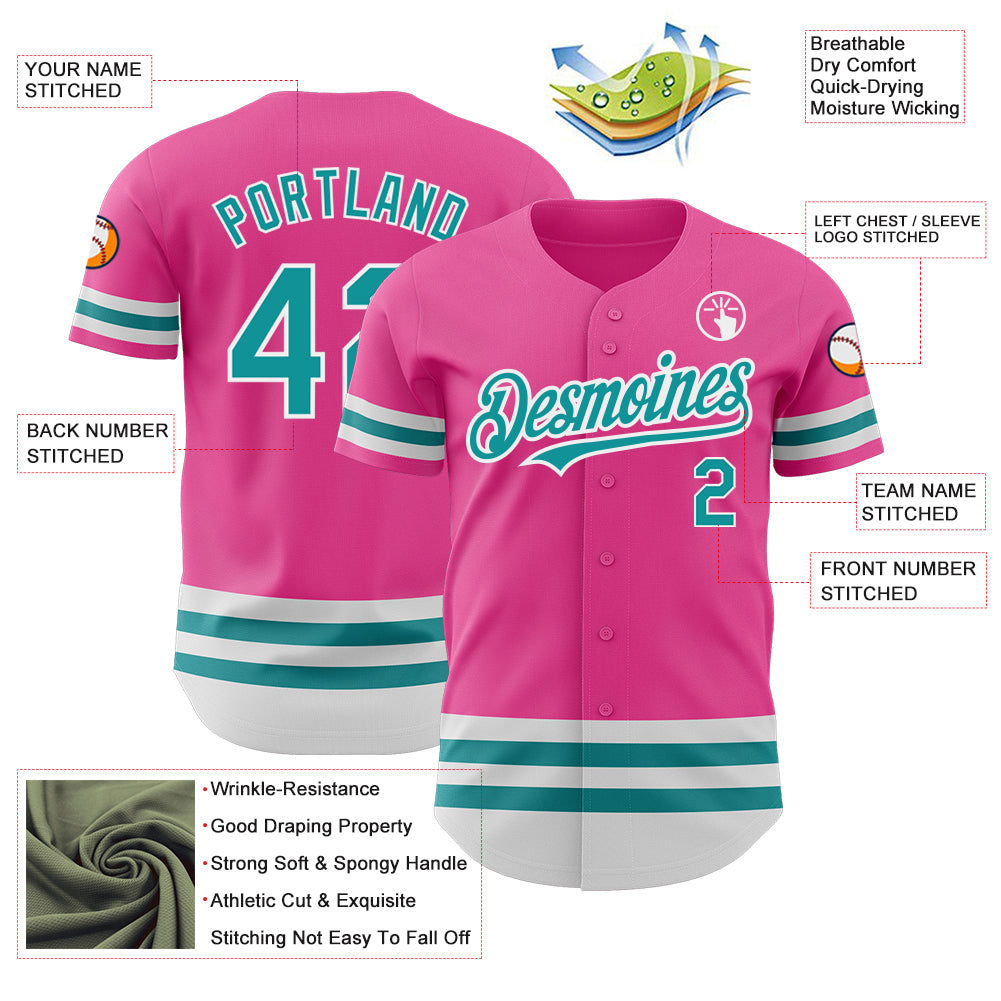 Custom Pink Teal-White Line Authentic Baseball Jersey - Sky-Custom