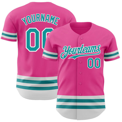 Custom Pink Teal-White Line Authentic Baseball Jersey - Sky-Custom