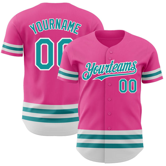 Custom Pink Teal-White Line Authentic Baseball Jersey - Sky-Custom