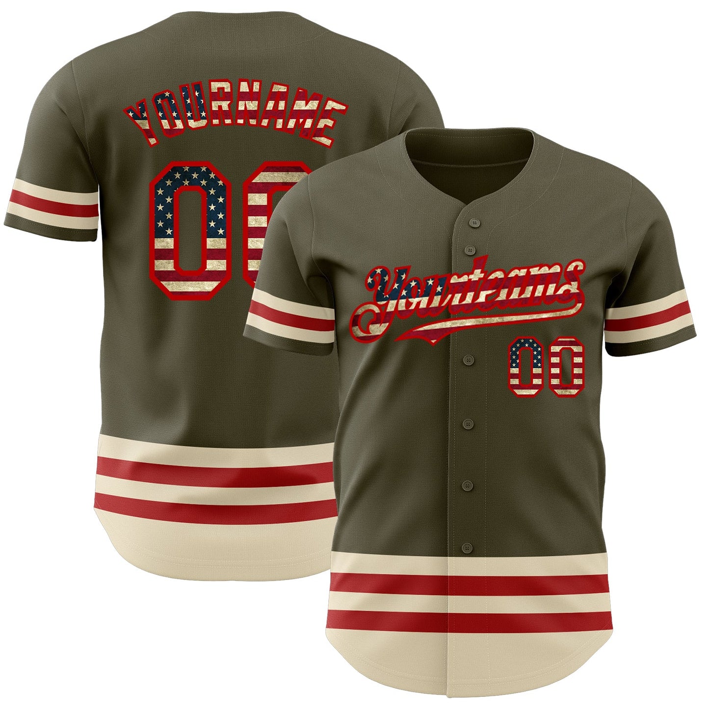 Custom Olive Vintage USA Flag Red-Cream Line Authentic Salute To Service Baseball Jersey - Sky-Custom