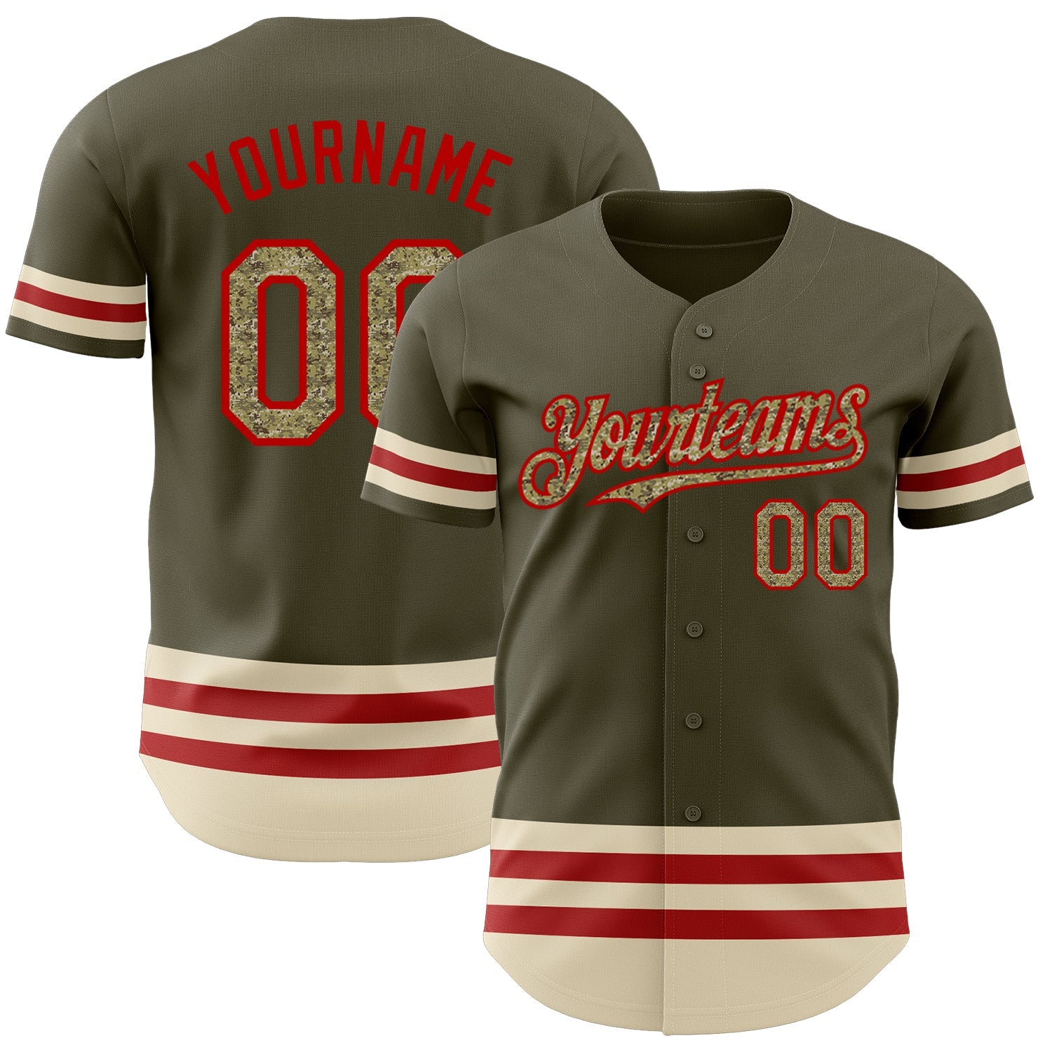 Custom Olive Camo Red-Cream Line Authentic Salute To Service Baseball Jersey - Sky-Custom