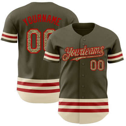 Custom Olive Camo Red-Cream Line Authentic Salute To Service Baseball Jersey - Sky-Custom