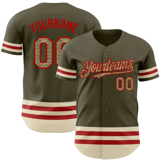 Custom Olive Camo Red-Cream Line Authentic Salute To Service Baseball Jersey - Sky-Custom