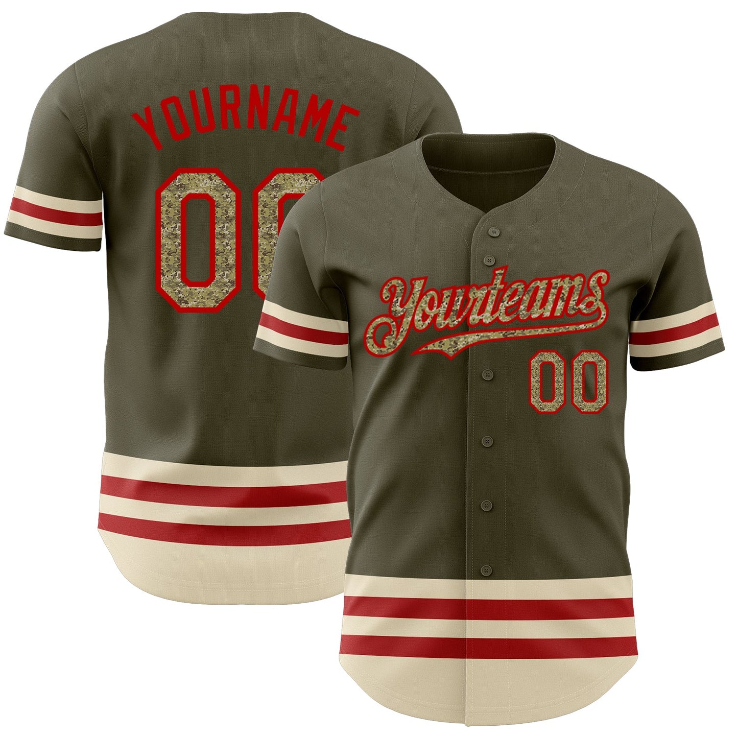Custom Olive Camo Red-Cream Line Authentic Salute To Service Baseball Jersey - Sky-Custom