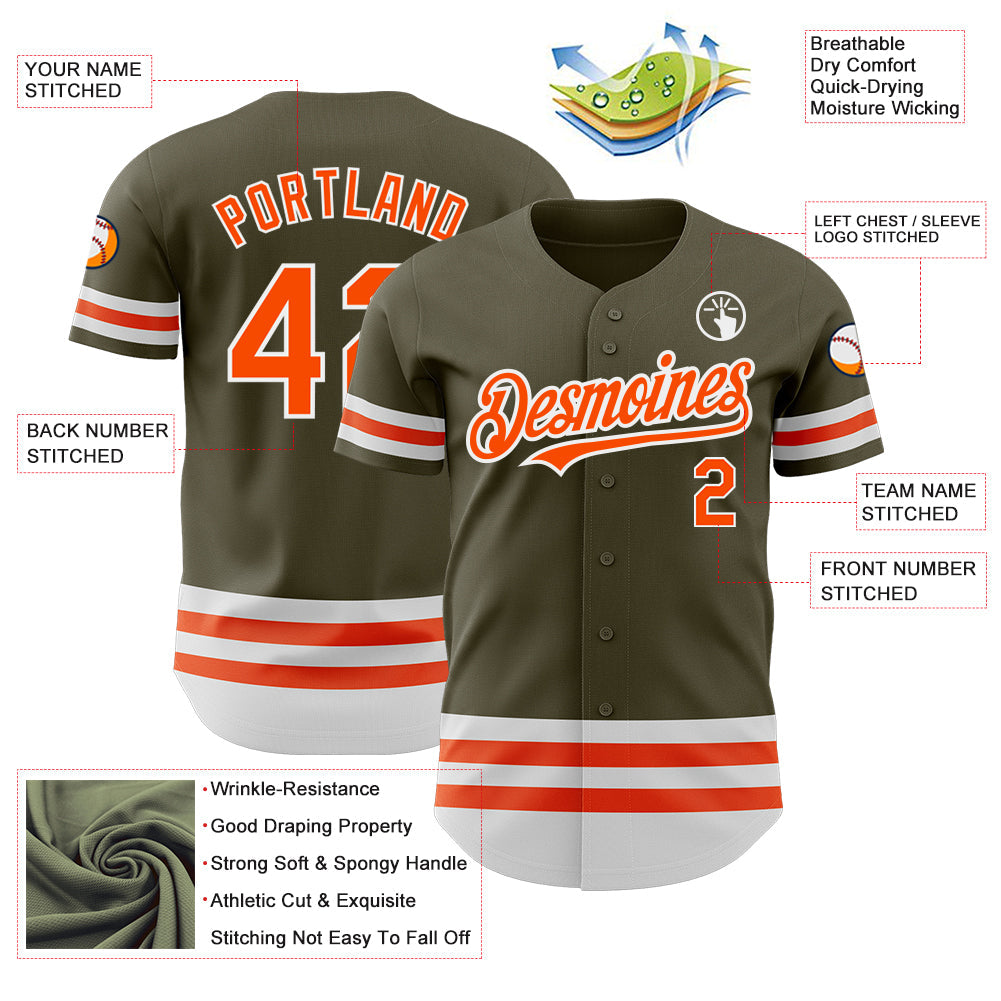 Custom Olive Orange-White Line Authentic Salute To Service Baseball Jersey - Sky-Custom