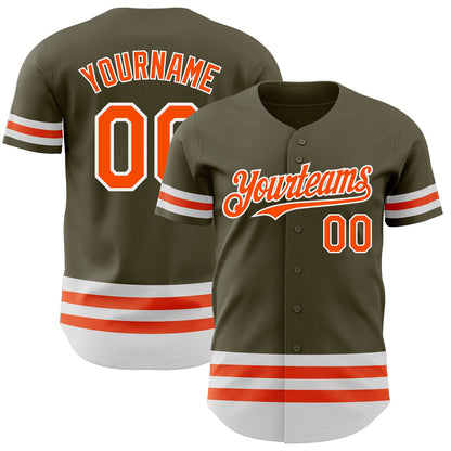 Custom Olive Orange-White Line Authentic Salute To Service Baseball Jersey - Sky-Custom