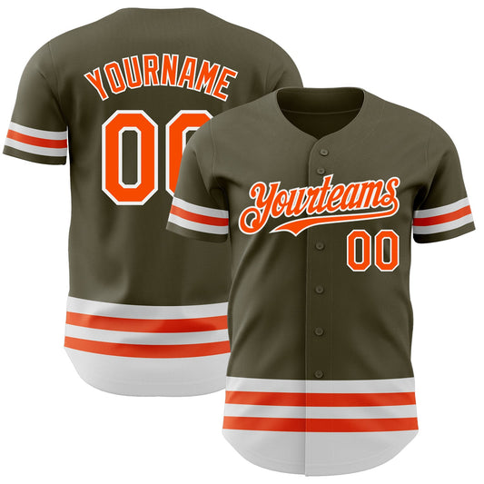 Custom Olive Orange-White Line Authentic Salute To Service Baseball Jersey - Sky-Custom