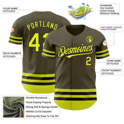 Custom Olive Neon Yellow-Black Line Authentic Salute To Service Baseball Jersey - Sky-Custom