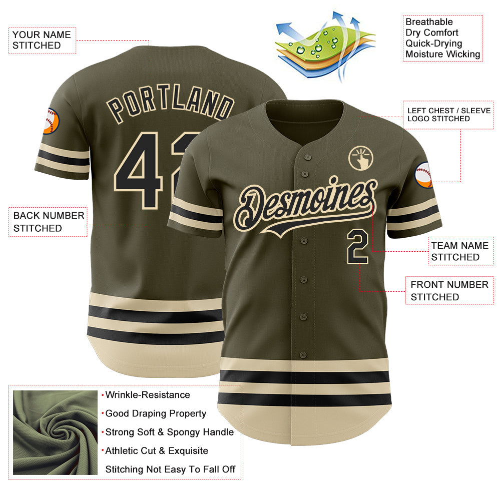 Custom Olive Black-Cream Line Authentic Salute To Service Baseball Jersey - Sky-Custom