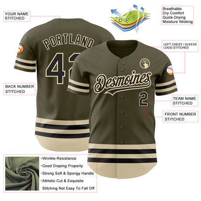 Custom Olive Black-Cream Line Authentic Salute To Service Baseball Jersey - Sky-Custom