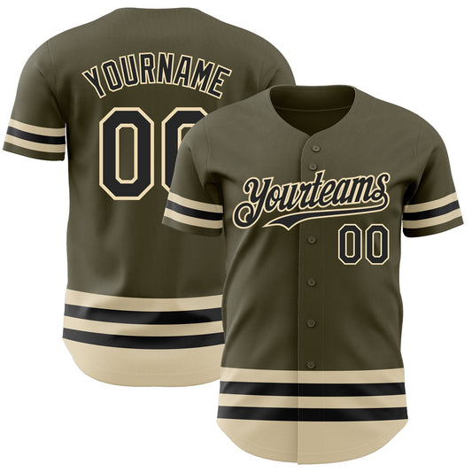 Custom Olive Black-Cream Line Authentic Salute To Service Baseball Jersey - Sky-Custom