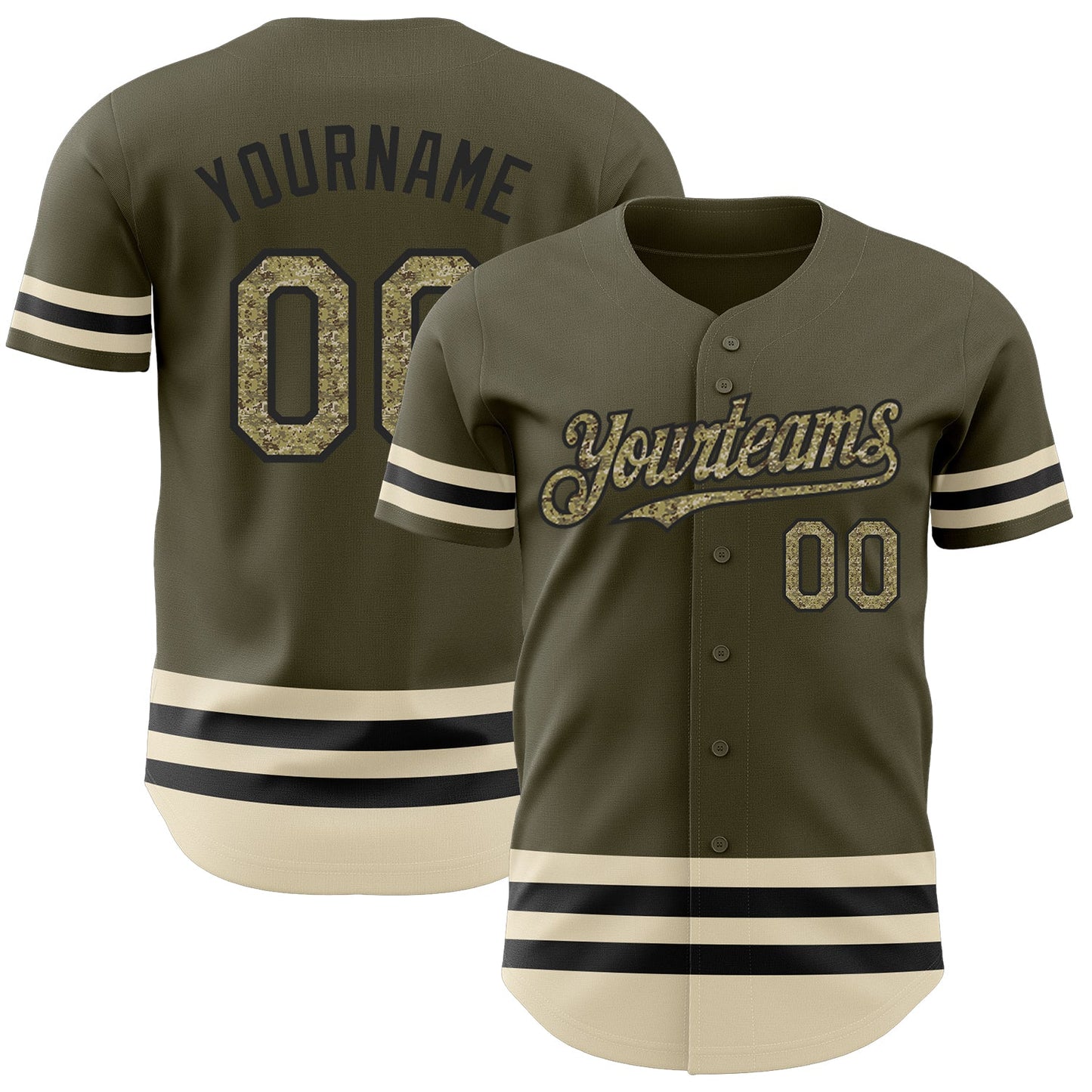 Custom Olive Camo Black-Cream Line Authentic Salute To Service Baseball Jersey - Sky-Custom