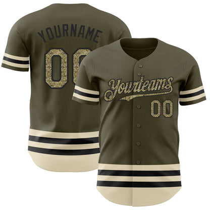 Custom Olive Camo Black-Cream Line Authentic Salute To Service Baseball Jersey - Sky-Custom