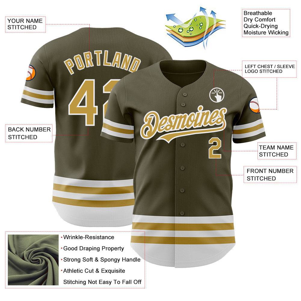 Custom Olive Old Gold-White Line Authentic Salute To Service Baseball Jersey - Sky-Custom