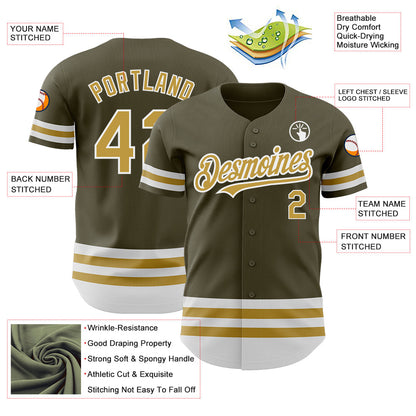 Custom Olive Old Gold-White Line Authentic Salute To Service Baseball Jersey - Sky-Custom