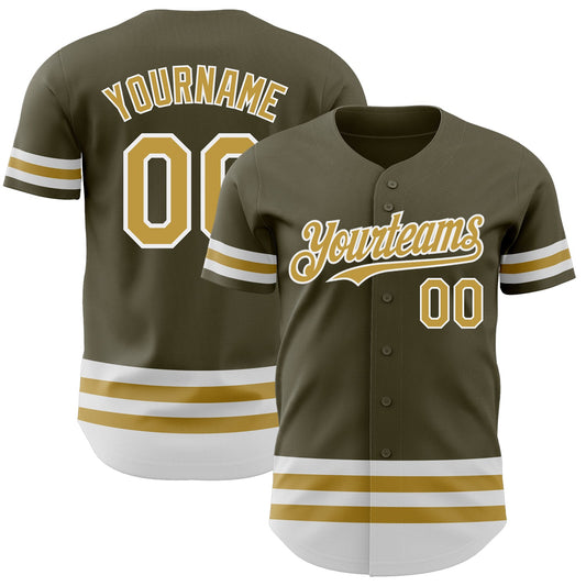 Custom Olive Old Gold-White Line Authentic Salute To Service Baseball Jersey - Sky-Custom