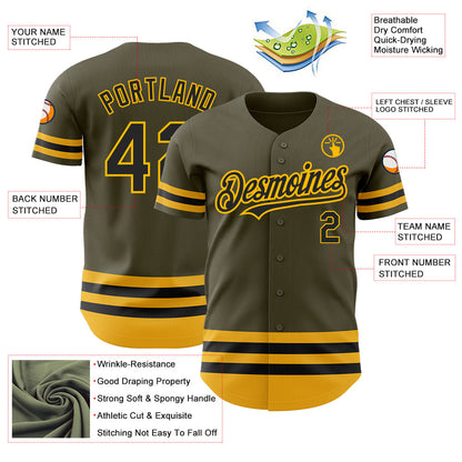 Custom Olive Black-Gold Line Authentic Salute To Service Baseball Jersey - Sky-Custom